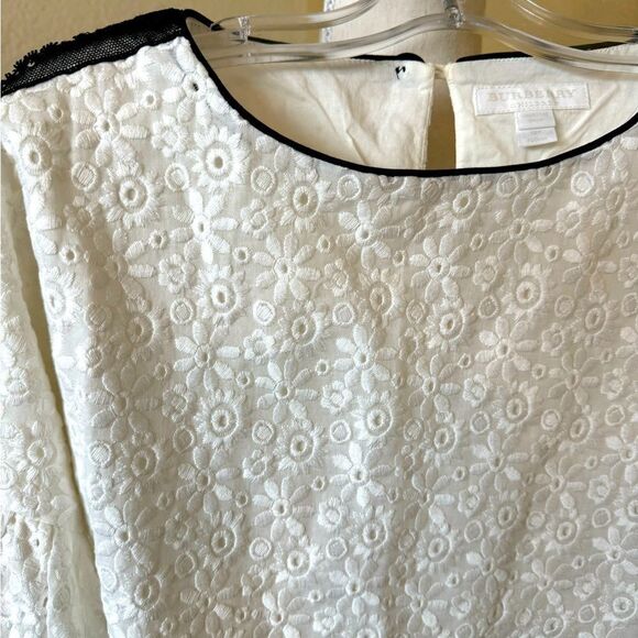 Burberry Children White & Black Eyelet Bow Flare Sleeve Blouse Top Sz 10 Easter - Picture 3 of 5